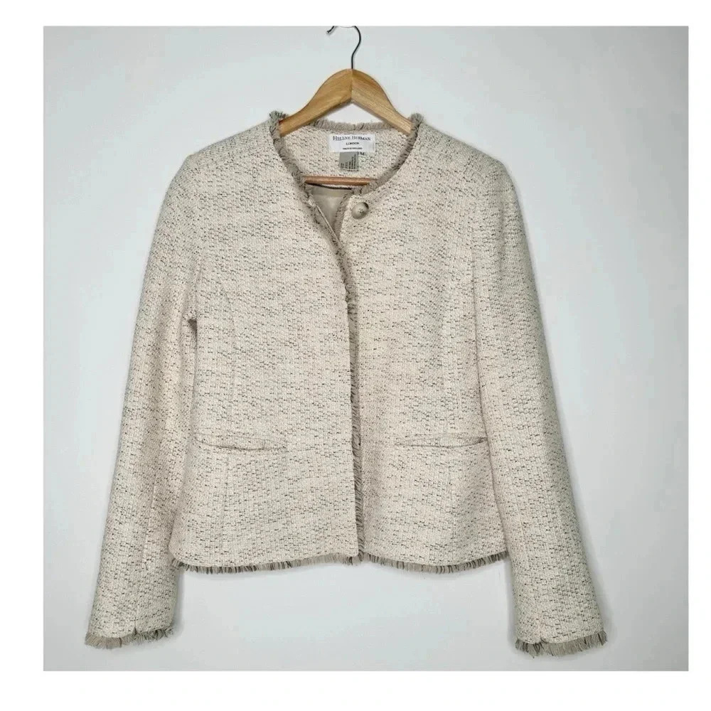 Helene Berman London Cream Tweed Fringe Blazer Size Medium